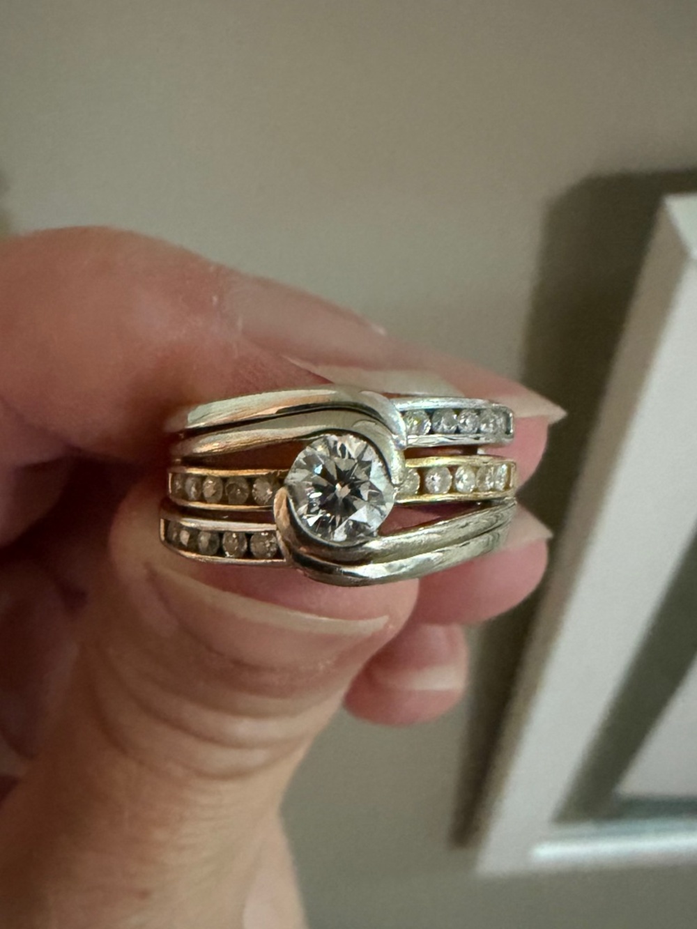 Diamond Engagement Ring and Wedding Band Set. Gold and White Gold Mix